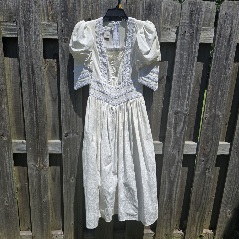 Vintage Scott McClintock Dress Womens 8 Prairie Cottagecore Lace Puff Sleeve